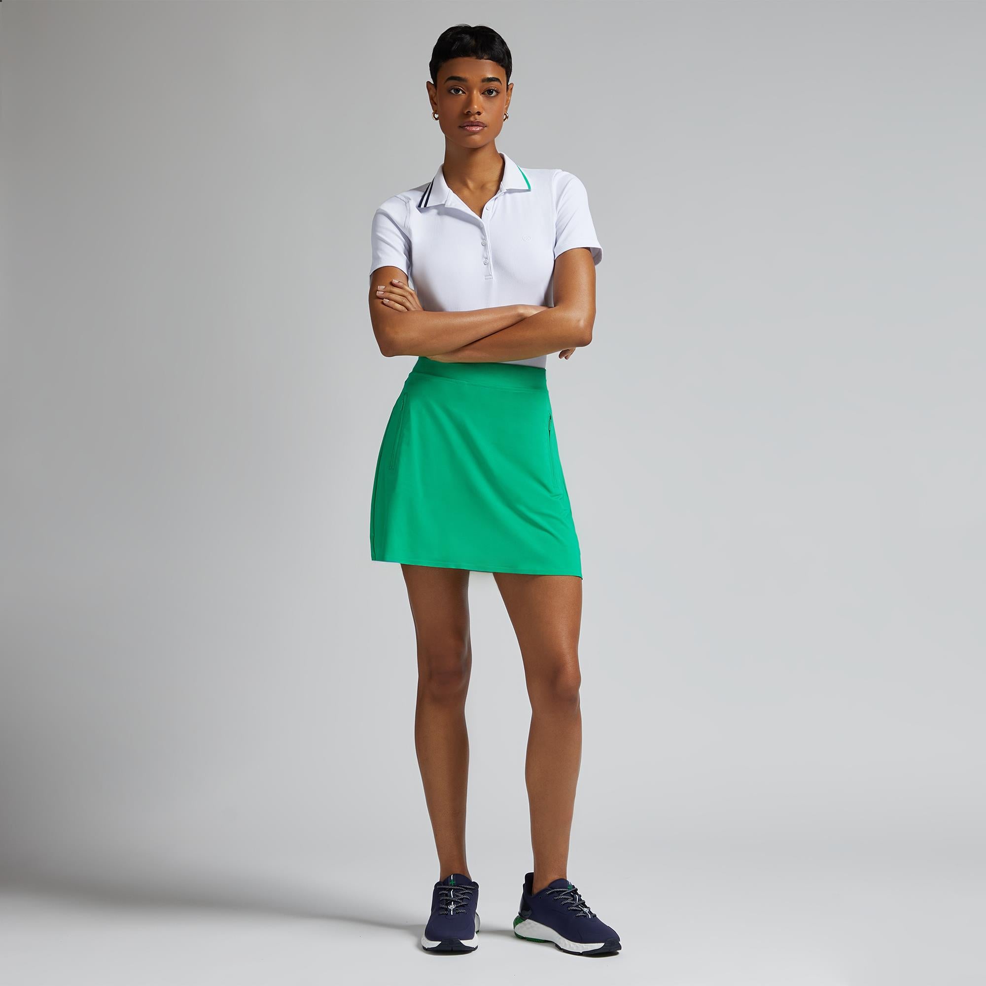 G/FORE Contrast Collar Ribbed Tech Nylon Gradient Heart Ladies Golf Polo Shirt Snow